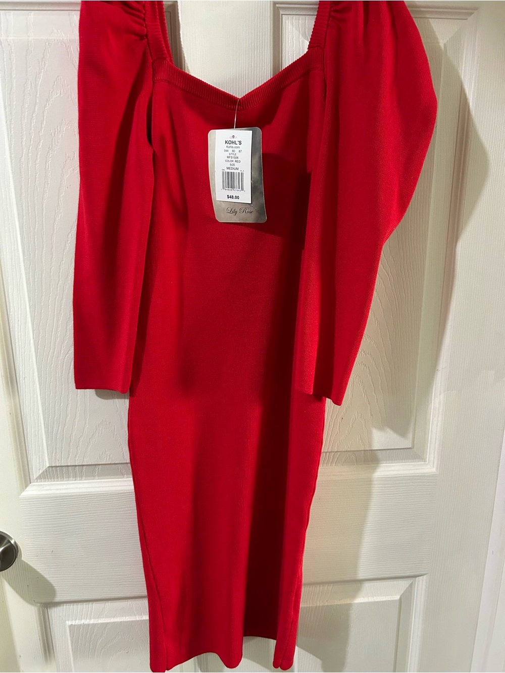 Kohl's Bright Red Long-Sleeve Square Neck Bodycon Dress
